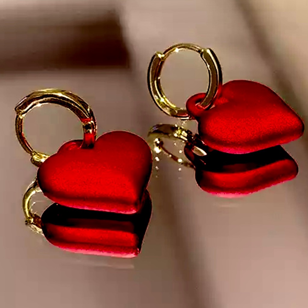 Valentine Metal Puffy Frosted Heart Dangle Women Earrings